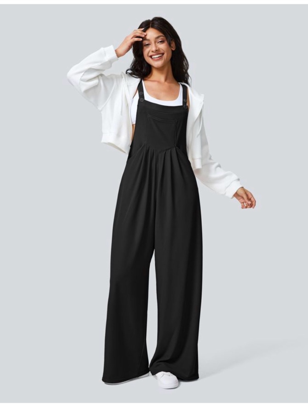 HALARA Black Wide-Leg Strap Overalls for Women